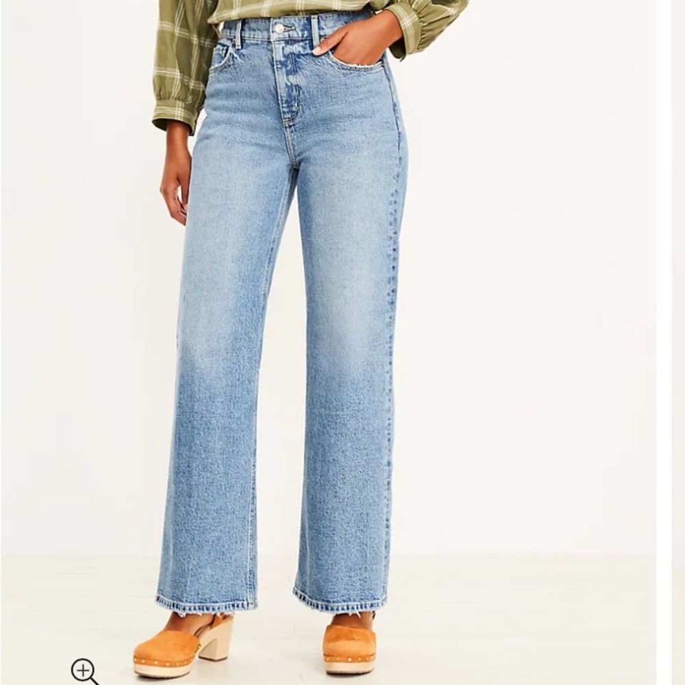 Loft High Rise Wide Leg Jeans in Mid Indigo Wash